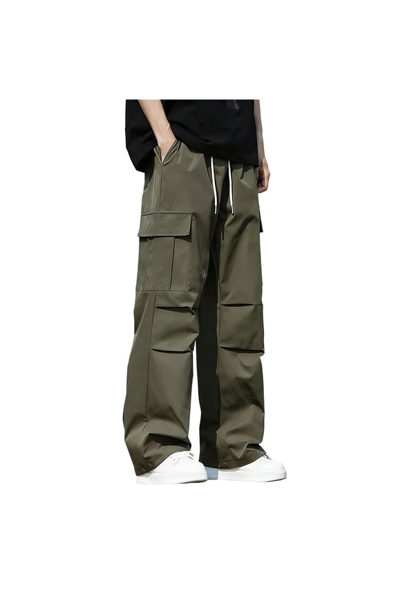 Mens Outdoor Sports Cargo Pants Multi-Pockets Elastic Waist Solid Color Trousers Hiking Camping Activewear Fathers Gift