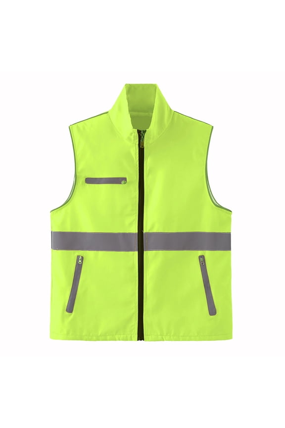 Mens Outdoor Work Vest Light Weight Reflective Safety Vest Sleeveless Zipper Front Sports Jackets Green, M