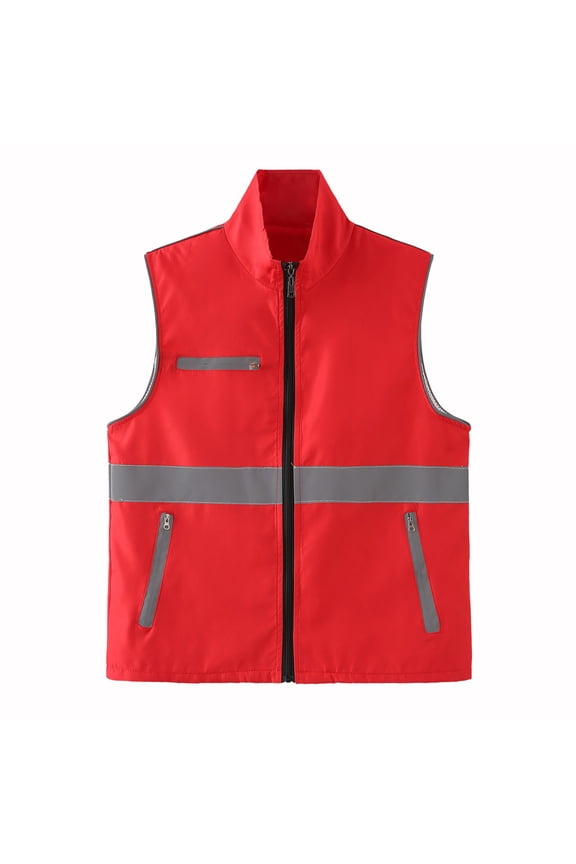 Mens Outdoor Work Vest Light Weight Reflective Safety Vest Sleeveless Zipper Front Sports Jackets Red, M
