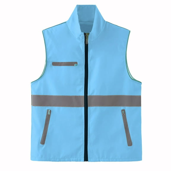Mens Outdoor Work Vest Light Weight Reflective Safety Vest Sleeveless Zipper Front Sports Jackets Sky Blue, M