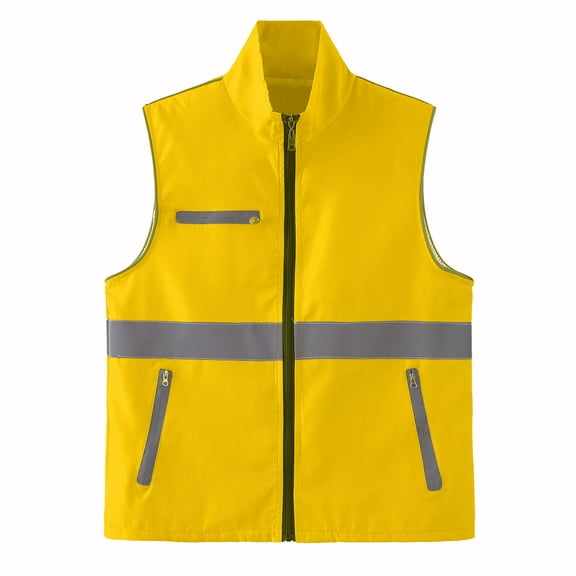 Mens Outdoor Work Vest Light Weight Reflective Safety Vest Sleeveless Zipper Front Sports Jackets Yellow, 4XL