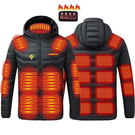 Mens Outerwear Heated Jackets Winter Outdoor Skiing Heating Coat Zip-Up Quilted 21 Zones Heated Hoodies Fishing XXL, Black