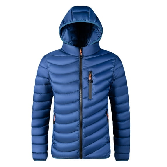 Mens Outerwear Jackets Down Alternative Quilted Lightweight Packable Padding Detachable Hood Bussiness Coat Men,Blue,M