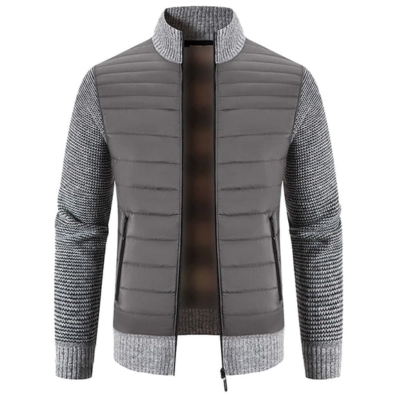 Mens Outerwear Sweater 2025 Fashion Stand Collar Fleece Matching Color Knit Mens Casual Sweaters,Light Gray,M