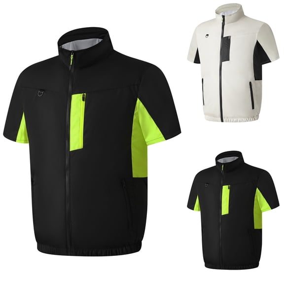 Mens Outerwear Windproof Lightweight Softshell Shirt Zip Pockets Sports Short Sleeve Jacket Golf Vests for Men Big & Tall Size M-4XL Gray