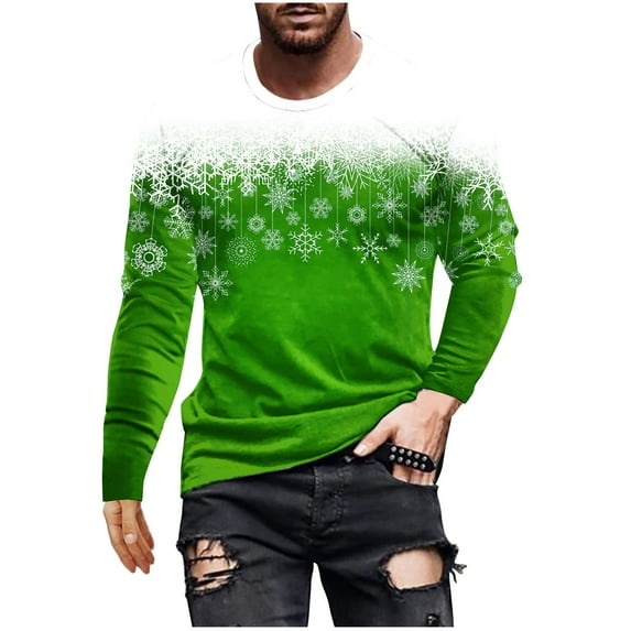 Mens Outfit Tops Long Sleeve Round Neck Printed Comfrotable Blouse Sun Shirt Clothes