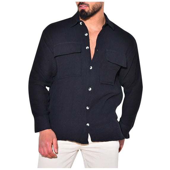 Mens Outfit Tops Long Sleeve V-Neck Lapel Botton Soild Botton Comfrotable Soft Blouse Jacket Clothes