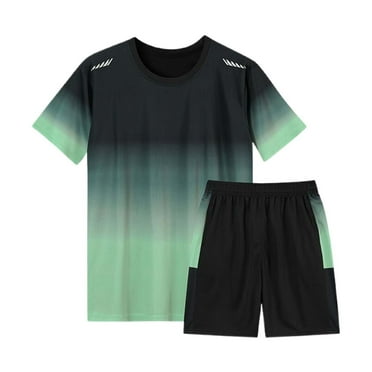 Mens Outfits 2 Piece Fashion Dressy Banded Collar Stretch-Fit Activewear Set Classic Fit Outdoor Tracksuits Sportwear Set,Green,XL