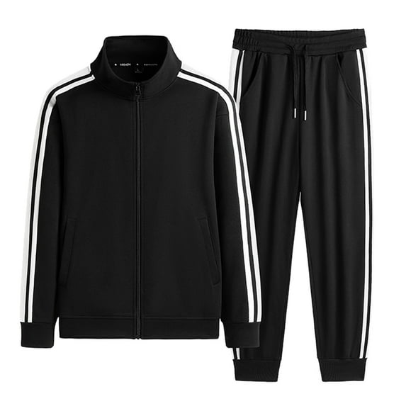 Mens Outfits 2 Piece Men's Sportswear Two Piece Zippered Casual Solid Color Shirt And Pants Set Sports Jogging Suit Mens Suede Suit Velour Track Men Separates Classic Fit Homecoming Suits f Black 4XL