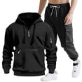 thumbnail image 1 of Mens Outfits 2 Piece Solid Half Zip Hooded Shirt and Cargo Pants Set Long Sleeve Casual Two Piece Tracksuit Matching Sets Fall Winter Clothing, 1 of 9