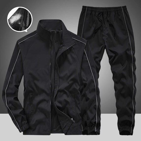 Mens Outfits 2 Piece Solid Stand Collar Raglan Sleeve Jacket and Cuffed Jogger Set Long Sleeve Zip Pocket Top with Drawstring Pants Two Piece Tracksuit