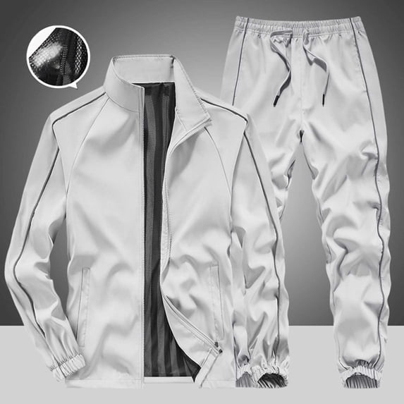 Mens Outfits 2 Piece Solid Stand Collar Raglan Sleeve Jacket and Cuffed Jogger Set Long Sleeve Zip Pocket Top with Drawstring Pants Two Piece Tracksuit