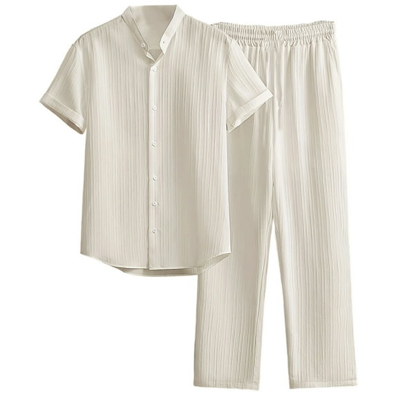 Mens Outfits Men's Summer Sportswear Suits Sportswear Breathable Short Sleeved Shirts And Sports Trousers With Pockets 3 Piece Dress Suit Sports Coat Light Tux 3 Piece Man Suits Suit Penguin Beige L