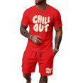 thumbnail image 1 of Mens Outfits Men's Two Piece Matching Combo Printed Short Sleeve T Shirt and Shorts Comfortable Casual Summer Outfit Letter Print Red M, 1 of 3