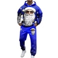 thumbnail image 1 of Mens Outfits Sets Christmas Festive Santa With Hooded Pullover Pants Holiday Parties Family Gatherings Events Blue Size 2XL, 1 of 5