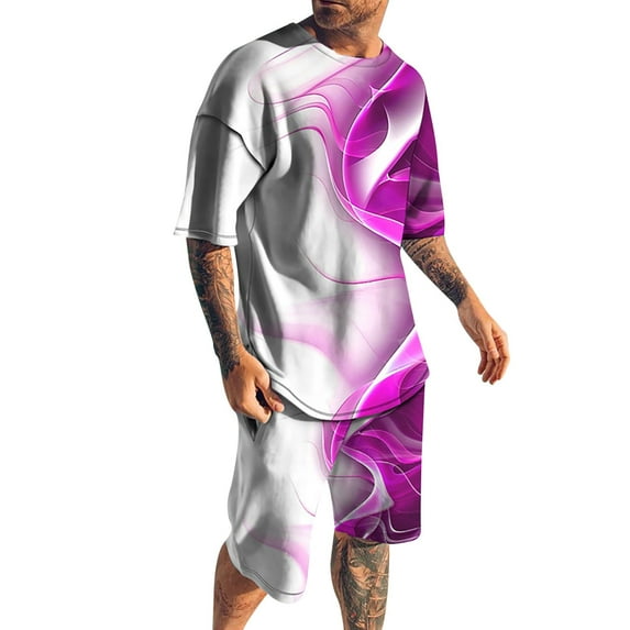 Mens Outfits Short Sleeve Tops Sports Running Hawaii Fit Shorts Beach Streetwear Outwear Breathable Lightweight Exercise Male 2pcs Clothes Set