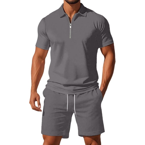 Mens Outfits Slim Fit Breathable Stylish Short Sleeve T-Shirt and Shorts Solid Color Loose Sports Track Suits Activewear Clothing Dark Gray Size Dark Gray