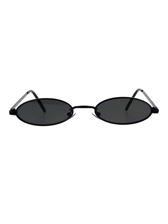 Mens Oval Narrow Metal Rim Round Mod Pimp Sunglasses All Black