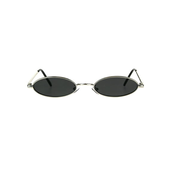 Mens Oval Narrow Metal Rim Round Mod Pimp Sunglasses Silver Black
