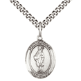 thumbnail image 1 of Mens Oval Sterling Silver Saint Gregory the Great Medal Pendant on 24" Rhodium Plated Heavy Curb Brass Chain w/ Lobster Claw Clasp, Catholic Religious Necklace -Made in USA-Velvet Gift Box, 1 of 6