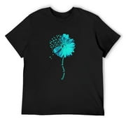 Mens Ovarian Cancer Awareness T-shirt Sunflower Ribbon Gift T-Shirt Black Small