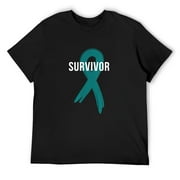 Mens Ovarian Cancer Survivor Ribbon T-Shirt Black Small