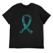 Mens Ovarian Cancer Teal Awareness Ribbon Mother's Day T-Shirt Black Small