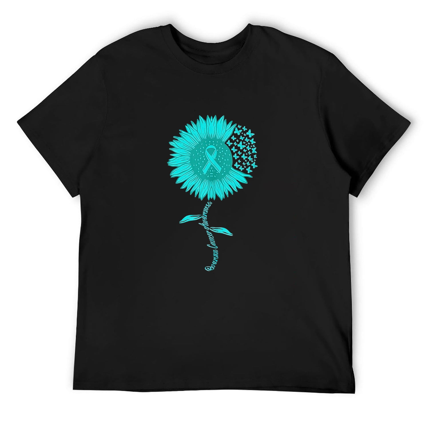 Mens Ovarian Cancer Warrior Awareness Sunflower Teal ribbon T Shirt ...