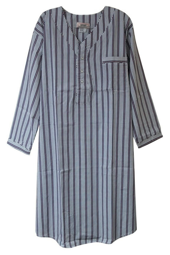Mens Over-the-Head Cotton Front-Snap Nightshirt