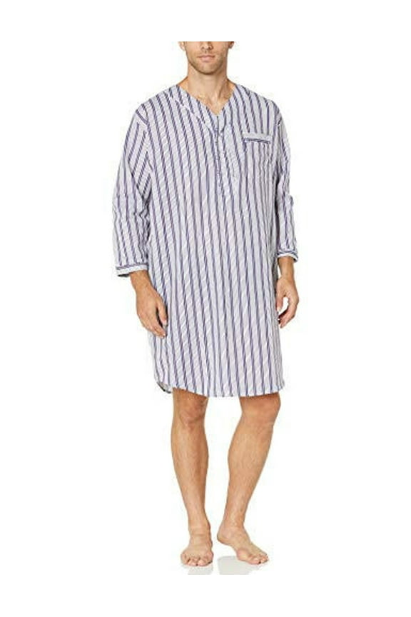 Mens Over-the-Head Cotton Front-Snap Nightshirt