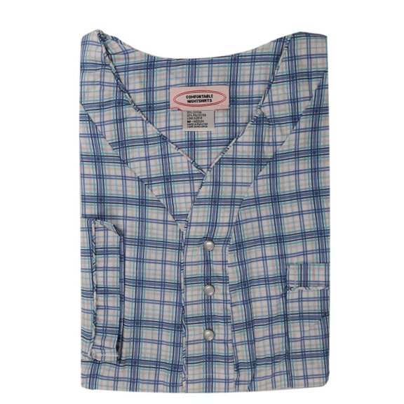 Mens Over-the-Head Cotton Front-Snap Nightshirt