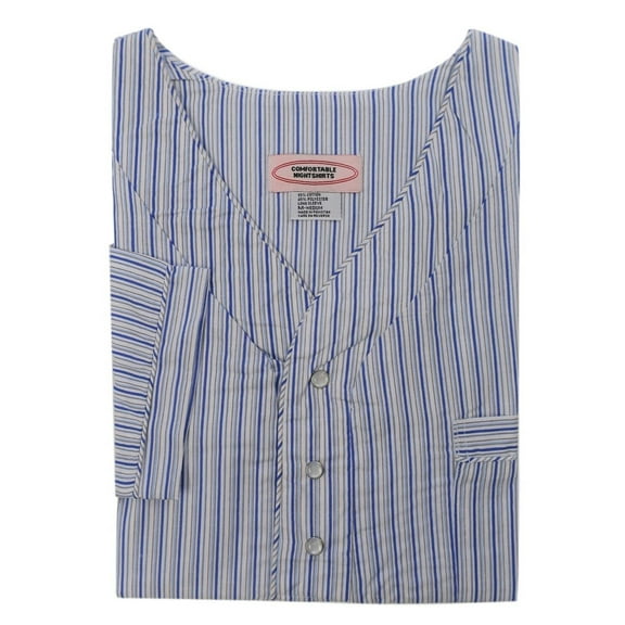 Mens Over-the-Head Cotton Front-Snap Nightshirt