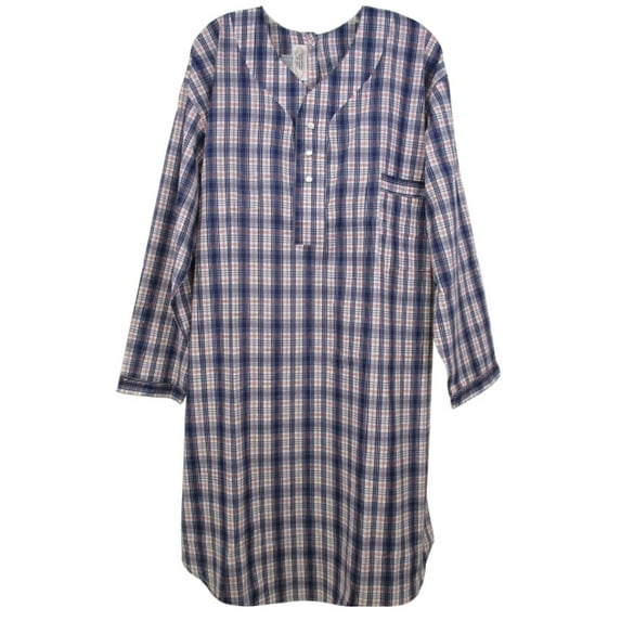 Mens Over-the-Head Cotton Front-Snap Nightshirt