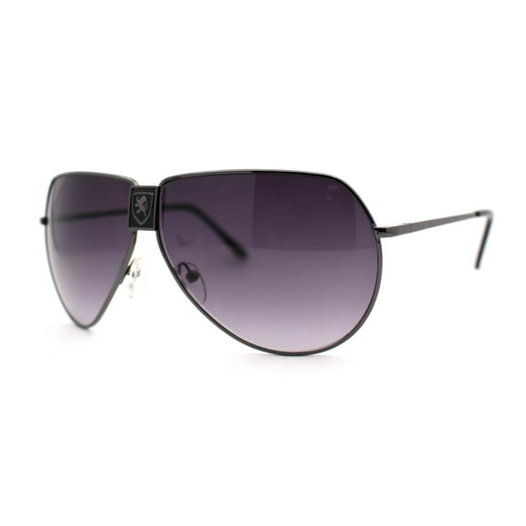 Mens Oversize Mobster Lion Shield Emblem Racer Pilots Sunglasses Gunmetal Smoke