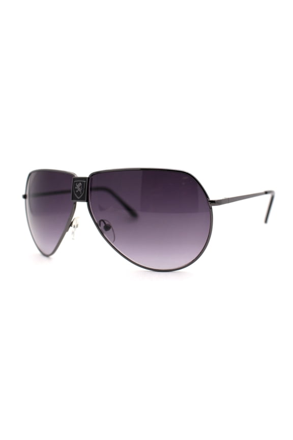 Mens Oversize Mobster Lion Shield Emblem Racer Pilots Sunglasses Gunmetal Smoke