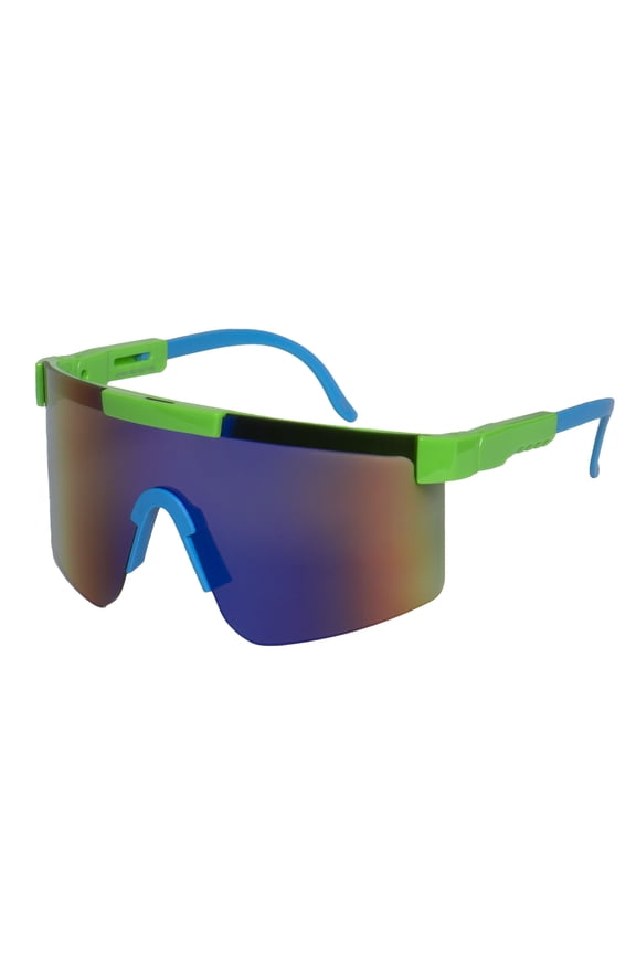 Mens Oversize Retro 80's Sunglasses - Curved Shield Sun Glasses, Green