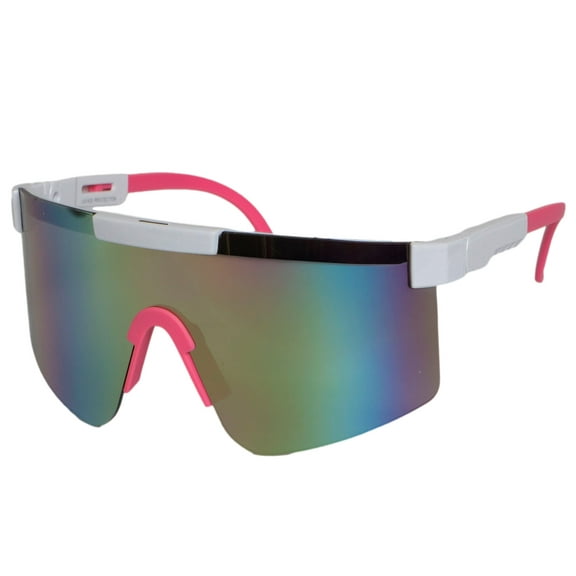 Mens Oversize Retro 80's Sunglasses - Curved Shield Sun Glasses, White