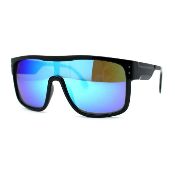 Mens Oversize Robotic Shield Sport Mirror Lens Sunglasses Black Blue Mirror