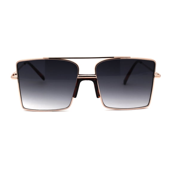 Mens Oversize Square Rectangular Double Bridge Pilots Sunglasses Gold Tortoise Smoke