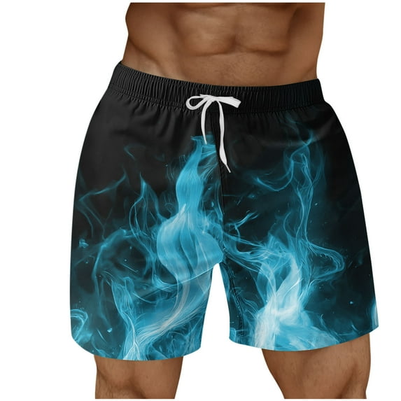 Mens Oversize Swim Trunks Summer Cool Quick Dry Board Shorts Casual Flame Print Beach Shorts