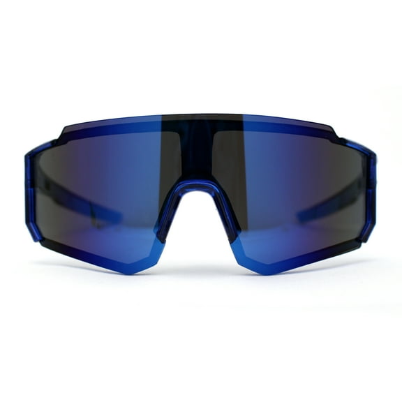 Mens Oversize Trendy Futuristic Wrap Half Rim Sport Plastic Sunglasses Blue Mirror