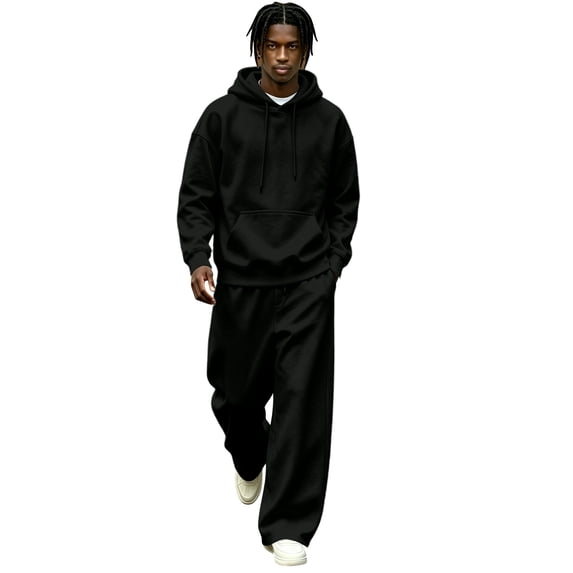 Mens Oversized 2 Piece Fleece Sweatsuit,Pullover Hoodie And Wide Leg Sweatpants Loose Fit Casual Athletic Tracksuit Outfit For Street Lounging Daily Wear