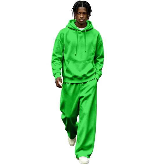 Mens Oversized 2 Piece Fleece Sweatsuit,Pullover Hoodie And Wide Leg Sweatpants Loose Fit Casual Athletic Tracksuit Outfit For Street Lounging Daily Wear