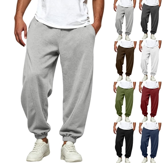 Mens Oversized Baggy Jogger Sweatpants Drawstring Elastic Waist Seam Detailed Loose Fit Pants with Ribbed Ankle Cuffs for Streetwear