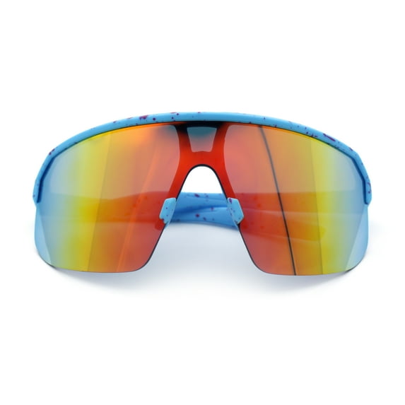 Mens Oversized Color Mirror Shield MTB Half Rim Sport Plastic Sunglasses Blue - Orange Mirror