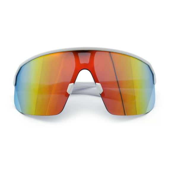 Mens Oversized Color Mirror Shield MTB Half Rim Sport Plastic Sunglasses White - Orange Mirror