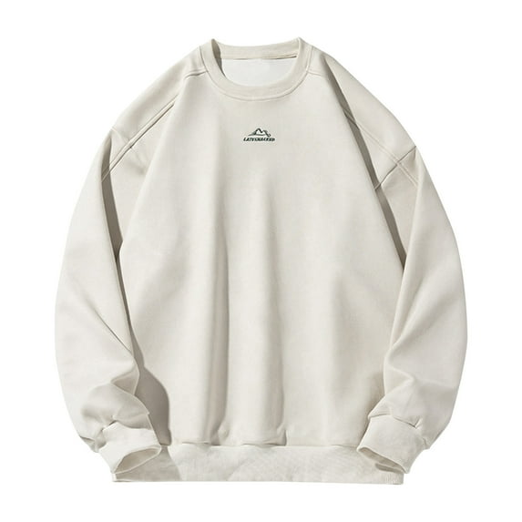 Mens Oversized Crewneck Sweatshirt Graphic Long Sleeve Pullover Top for Men Fashion Casual Baggy Fall Shirt (White 2XL)