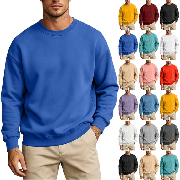 Mens Oversized Fleece Crewneck Sweatshirt Long Sleeve Shirts Pullover | Soft Fleece Crewneck Sweatshirt;Fall Outfits Winter Fashion Work Tops Outwear Warm