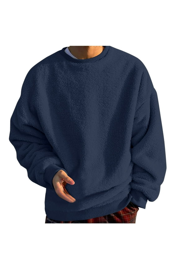 Mens Oversized Fleece Sweatshirt Tops Crew Neck Pullover Shirt Long Sleeve Plain Sweatshirt Sweater Fall Winter Warm Sweatshirts Tshirt Loose Fit Stretchy Blouse