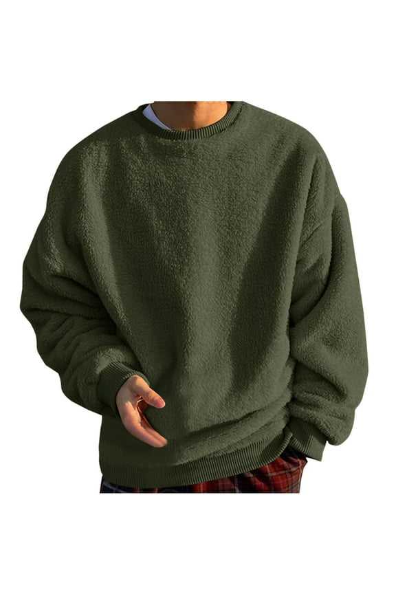 Mens Oversized Fleece Sweatshirt Tops Crew Neck Pullover Shirt Long Sleeve Plain Sweatshirt Sweater Fall Winter Warm Sweatshirts Tshirt Loose Fit Stretchy Blouse